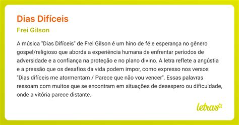 Significado da música DIAS DIFÍCEIS (Frei Gilson) .